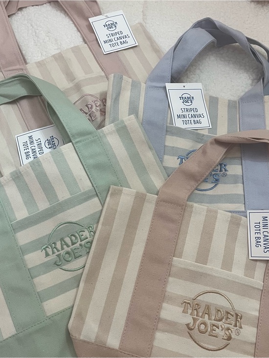 Trader Joe'S Handbags - Trader Joe's Striped Mini Canvas Tote Bag - Pastel Green, Blue, Pink, Beige